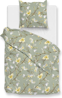 Zohome Dekbedovertrek Denise - Bedlinnen met Bloemen print - 140x220 - Groen - Dekbedhoes van 100% Katoen-Satijn