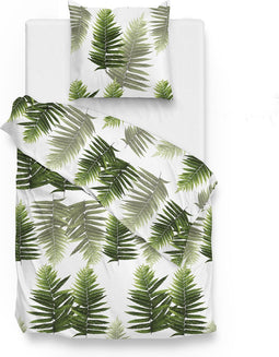 Zohome Dekbedovertrek Donny - Bedlinnen met Bladeren print - 140x220 - Groen - Dekbedhoes van 100% Katoen-Satijn