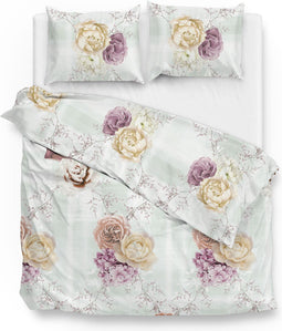 Zohome Dekbedovertrek Eden - Bedlinnen met Bloemen print - 240x220 - Groen - Dekbedhoes van 100% Katoen