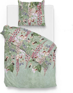 Zohome Dekbedovertrek Jody - Bedlinnen met Bloemen print - 140x220 - Groen - Dekbedhoes van 100% Katoen