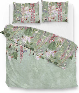 Zohome Dekbedovertrek Jody - Bedlinnen met Bloemen print - 240x220 - Groen - Dekbedhoes van 100% Katoen