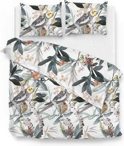Zohome Dekbedovertrek Kendal - Bedlinnen met Natuur print - 260x220 - Wit - Dekbedhoes van 100% Katoen-Satijn