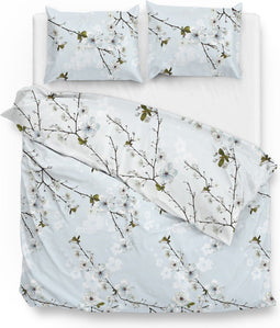 Zohome Dekbedovertrek Kira - Bedlinnen met Bloemen print - 240x220 - Blauw - Dekbedhoes van 100% Katoen