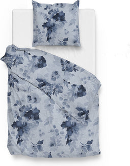 Zohome Dekbedovertrek Lauretta - Bedlinnen met Bladeren print - 140x220 - Blauw - Dekbedhoes van 100% Katoen