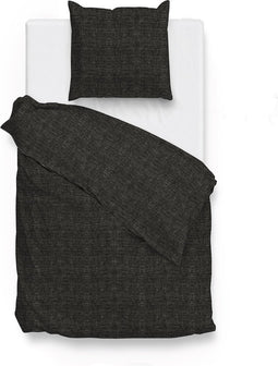 Zohome Dekbedovertrek Lino - Effen Bedlinnen - 140x220 - Zwart - Dekbedhoes van 100% Katoen