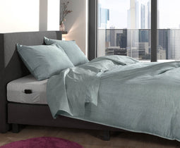 Zohome Dekbedovertrek Lino - Effen Bedlinnen - 200x220 - Blauw - Dekbedhoes van 100% Katoen