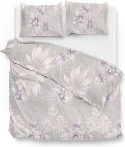 Zohome Dekbedovertrek Marlon - Bedlinnen met Bloemen print - 260x220 - Grijs - Dekbedhoes van 100% Katoen-Satijn