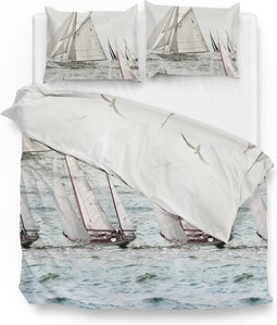 Zohome Dekbedovertrek Marnix - Bedlinnen met Zee print - 240x220 - Blauw - Dekbedhoes van 100% Katoen