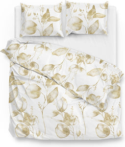 Zohome Dekbedovertrek Micah - Bedlinnen met Bladeren print - 260x220 - Wit - Dekbedhoes van 100% Katoen-Satijn
