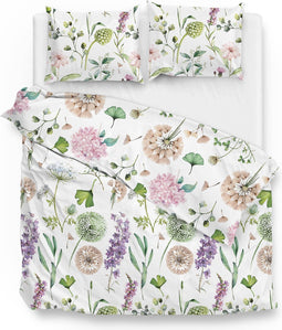 Zohome Dekbedovertrek Nessa - Bedlinnen met Bloemen print - 260x220 - Wit - Dekbedhoes van 100% Katoen-Flanel