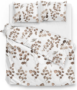 Zohome Dekbedovertrek Novi - Bedlinnen met Bloemen print - 260x220 - Natural - Dekbedhoes van 100% Katoen-Flanel