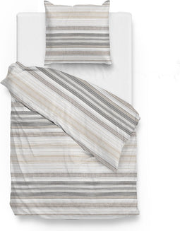 Zohome Dekbedovertrek Paolina - Bedlinnen met Strepen print - 140x220 - Taupe - Dekbedhoes van 100% Katoen