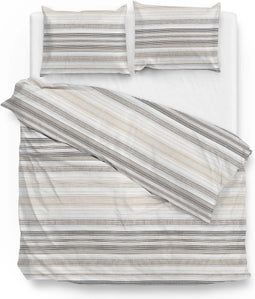 Zohome Dekbedovertrek Paolina - Bedlinnen met Strepen print - 200x220 - Taupe - Dekbedhoes van 100% Katoen