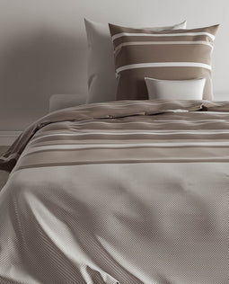 Zohome Dekbedovertrek Paxton - Bedlinnen met Strepen print - 140x220 - Taupe - Dekbedhoes van 100% Katoen