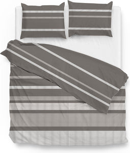 Zohome Dekbedovertrek Paxton - Bedlinnen met Strepen print - 240x220 - Taupe - Dekbedhoes van 100% Katoen