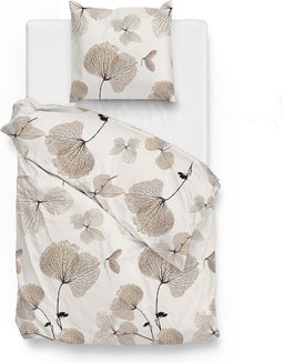 Zohome Dekbedovertrek Pelia - Bedlinnen met Bloemen print - 140x220 - Natural - Dekbedhoes van 100% Katoen-Flanel