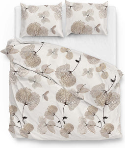 Zohome Dekbedovertrek Pelia - Bedlinnen met Bloemen print - 240x220 - Natural - Dekbedhoes van 100% Katoen-Flanel
