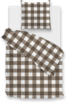 Zohome Dekbedovertrek Quattro-di-Lino - Bedlinnen met Ruiten - 140x220 - Taupe - Dekbedhoes van 100% Katoen