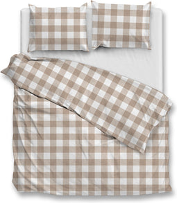 Zohome Dekbedovertrek Quattro-di-Lino - Bedlinnen met Ruiten - 140x220 - Beige - Dekbedhoes van 100% Katoen