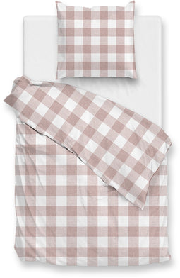 Zohome Dekbedovertrek Quattro-di-Lino - Bedlinnen met Ruiten - 140x220 - Roze - Dekbedhoes van 100% Katoen