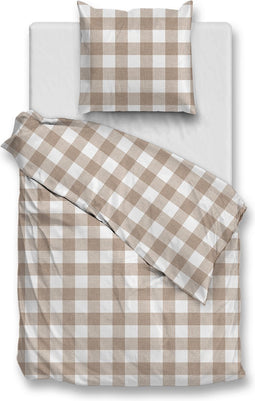 Zohome Dekbedovertrek Quattro-di-Lino - Bedlinnen met Ruiten - 200x220 - Beige - Dekbedhoes van 100% Katoen
