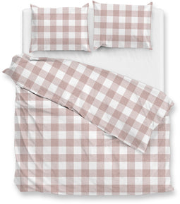 Zohome Dekbedovertrek Quattro-di-Lino - Bedlinnen met Ruiten - 200x220 - Roze - Dekbedhoes van 100% Katoen