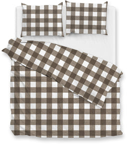 Zohome Dekbedovertrek Quattro-di-Lino - Bedlinnen met Ruiten - 200x220 - Taupe - Dekbedhoes van 100% Katoen