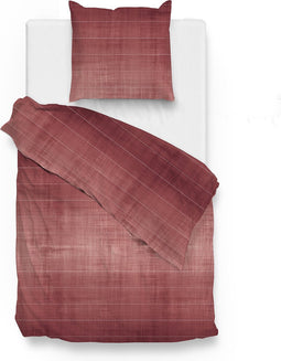 Zohome Dekbedovertrek Rooney - Bedlinnen met Strepen print - 140x220 - Rood - Dekbedhoes van 100% Katoen