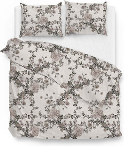 Zohome Dekbedovertrek Ruffina - Bedlinnen met Bladeren print - 200x220 - Taupe - Dekbedhoes van 100% Katoen