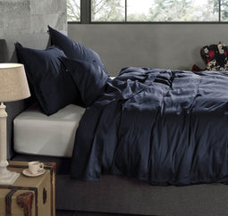 Zohome Dekbedovertrek Satinado - Effen Bedlinnen - 200x220 - Blauw - Dekbedhoes van 100% Katoen-Satijn