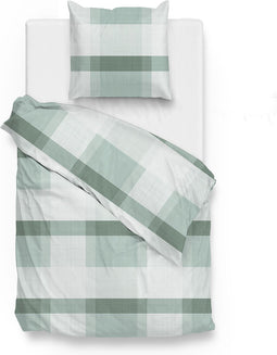 Zohome Dekbedovertrek Scout - Bedlinnen met Ruiten print - 140x220 - Groen - Dekbedhoes van 100% Katoen