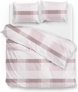 Zohome Dekbedovertrek Scout - Bedlinnen met Ruiten print - 240x220 - Roze - Dekbedhoes van 100% Katoen