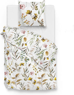 Zohome Dekbedovertrek Shae - Bedlinnen met Bloemen print - 140x220 - Wit - Dekbedhoes van 100% Katoen-Flanel