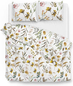 Zohome Dekbedovertrek Shae - Bedlinnen met Bloemen print - 200x220 - Wit - Dekbedhoes van 100% Katoen-Flanel