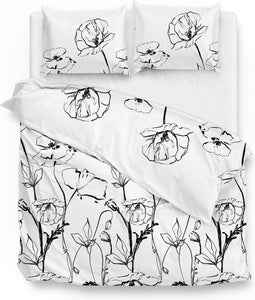 Zohome Dekbedovertrek Taleen - Bedlinnen met Bloemen print - 240x220 - Wit - Dekbedhoes van 100% Katoen-Satijn