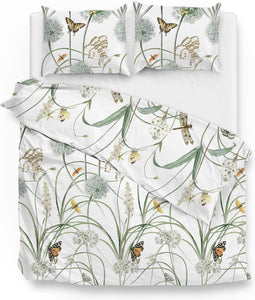 Zohome Dekbedovertrek Tamar - Bedlinnen met Natuur print - 200x220 - Wit - Dekbedhoes van 100% Katoen-Satijn