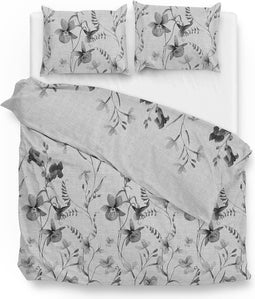 Zohome Dekbedovertrek Vedetta - Bedlinnen met Bloemen print - 260x220 - Grijs - Dekbedhoes van 100% Katoen
