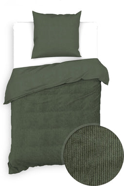 Zohome Dekbedovertrek Velluto-a-Coste - Effen Bedlinnen - 140x220 - Groen - Dekbedhoes van Polyester / Katoen
