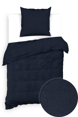 Zohome Dekbedovertrek Velluto-a-Coste - Effen Bedlinnen - 140x220 - Blauw - Dekbedhoes van Polyester / Katoen