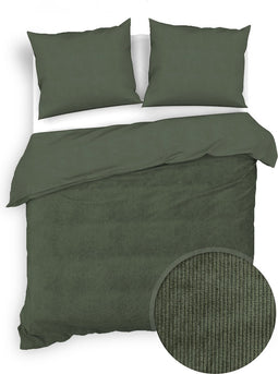 Zohome Dekbedovertrek Velluto-a-Coste - Effen Bedlinnen - 200x220 - Groen - Dekbedhoes van Polyester / Katoen
