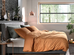 Zohome Dekbedovertrek Velluto - Effen Bedlinnen - 140x220 - Bruin - Dekbedhoes van Polyester / Katoen