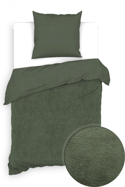 Zohome Dekbedovertrek Velluto - Effen Bedlinnen - 140x220 - Groen - Dekbedhoes van Polyester / Katoen