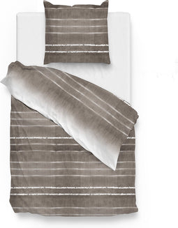 Zohome Dekbedovertrek Zen - Bedlinnen met Strepen print - 140x220 - Taupe - Dekbedhoes van 100% Katoen