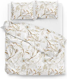 Zohome Dekbedovertrek Zusa - Bedlinnen met Bloemen print - 260x220 - Natural - Dekbedhoes van 100% Katoen-Flanel