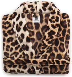 ZoHome Leopard Badjas Lang - Fleece - Maat S - Brown