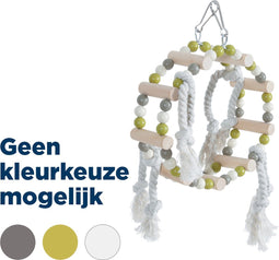Zolux Houten Wiel Met Kralen En Touw - Vogelspeelgoed - 18x6x22 cm Grijs Beige Groen