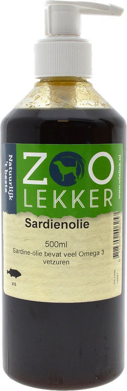 Zoolekker - Sardienolie - 500ml - Ondersteunende olie - hond en kat