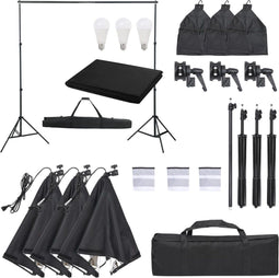 vidaXL - Fotostudioset - met - verlichtingsset - en - achtergrond