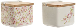 Zoutvaatje met deksel Home ESPRIT Wit Roze Lila Bamboe 750 ml 14 x 12,5 x 12 cm (2 Stuks)
