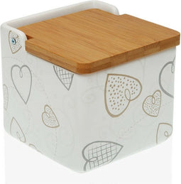 Zoutvaatje met deksel Versa Cozy Bamboe Hartjes Keramisch (12,2 x 11,5 x 12,2 cm)